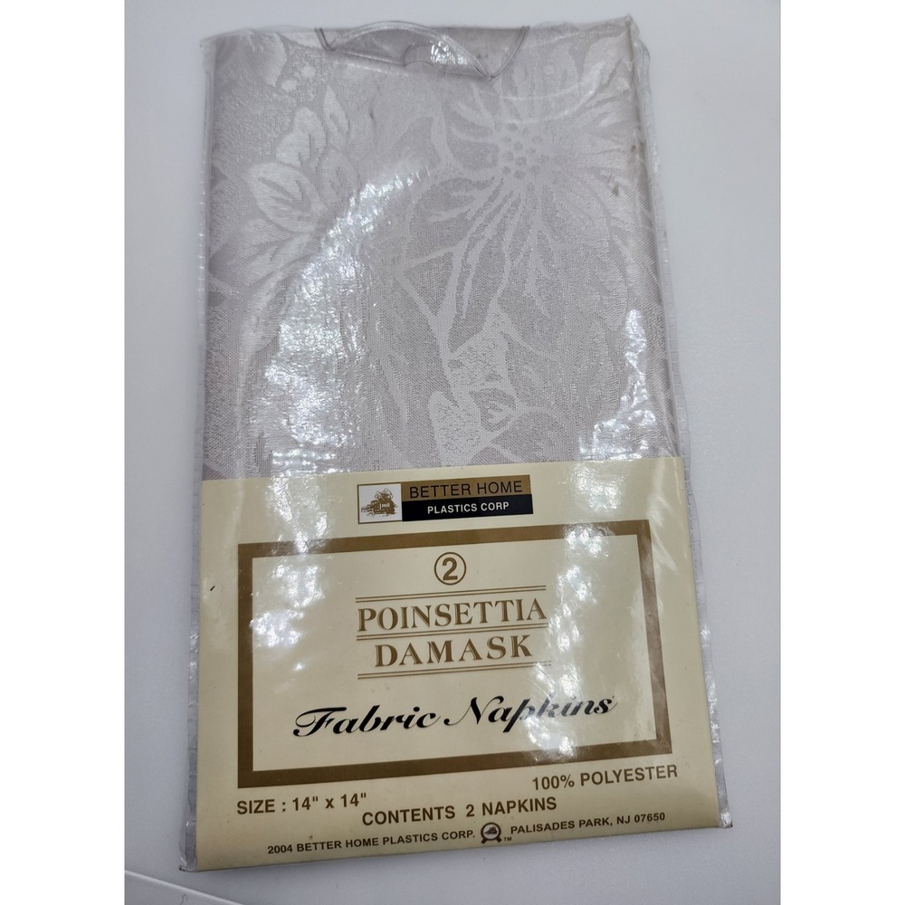 Vintage 2004 Better Home Poinsettia Damask Fabric Napkins White Cream Lot of 4 N - Picture 2 of 3